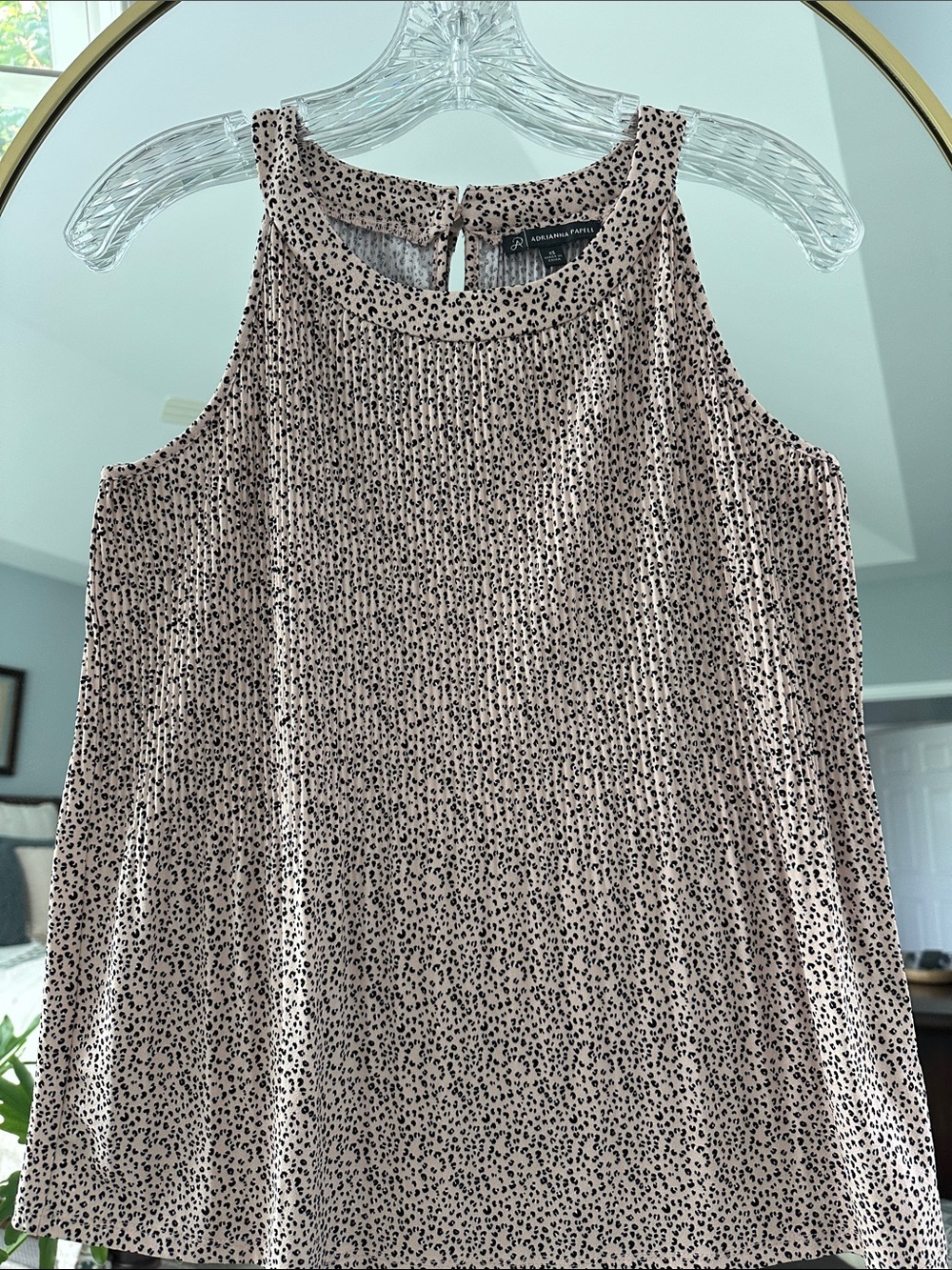 Adrianna Papell Pink-Beige Black Dot Pleated Tunic